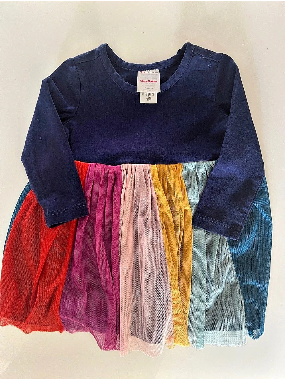 Hanna Andersson Rainbow Tulle Dress 12–18 Months 75 cm Navy Long like new